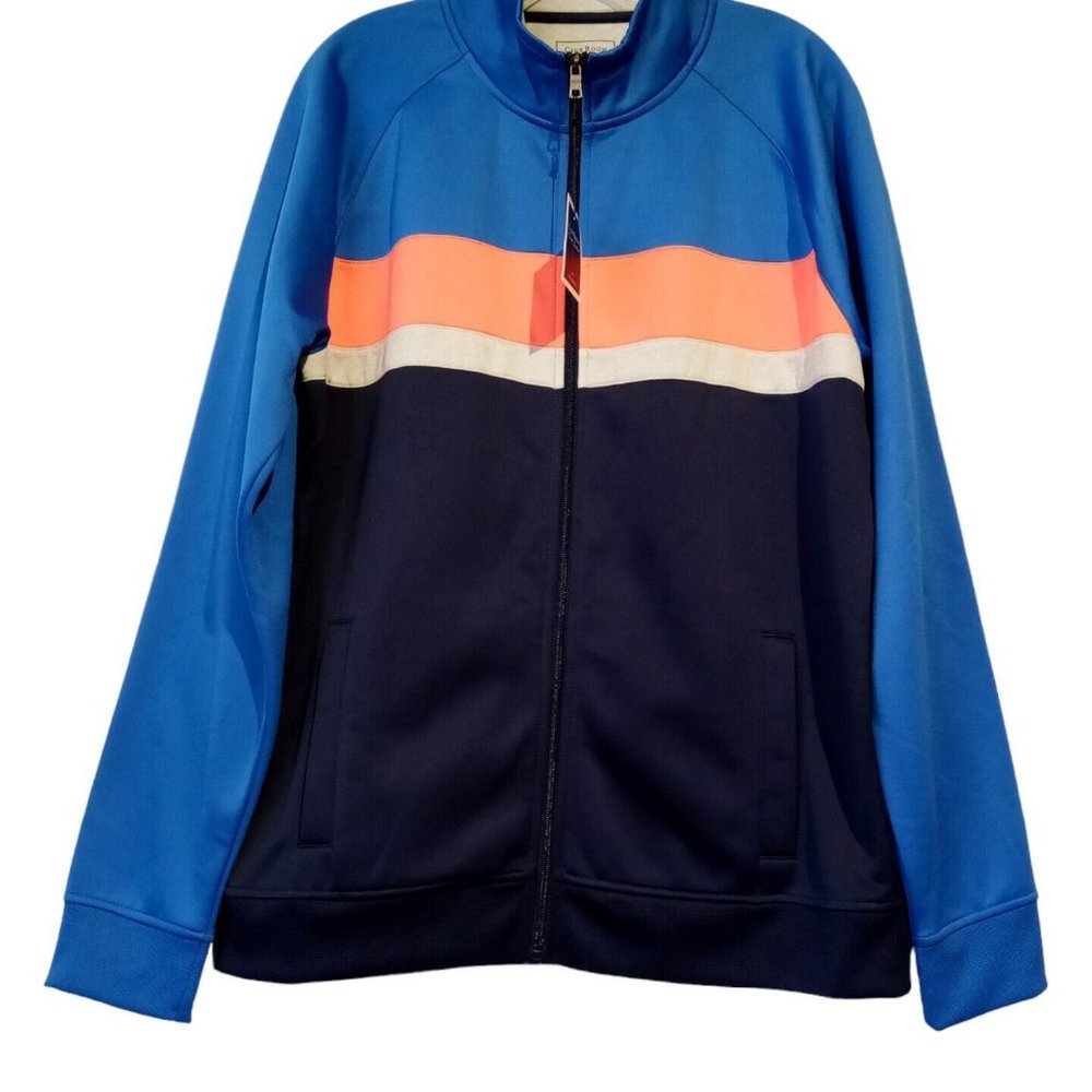 Men's Track Jacket  Sz Large  Laser Blue/Orange/Gray  Full-Zip  Color-Block  NWT
